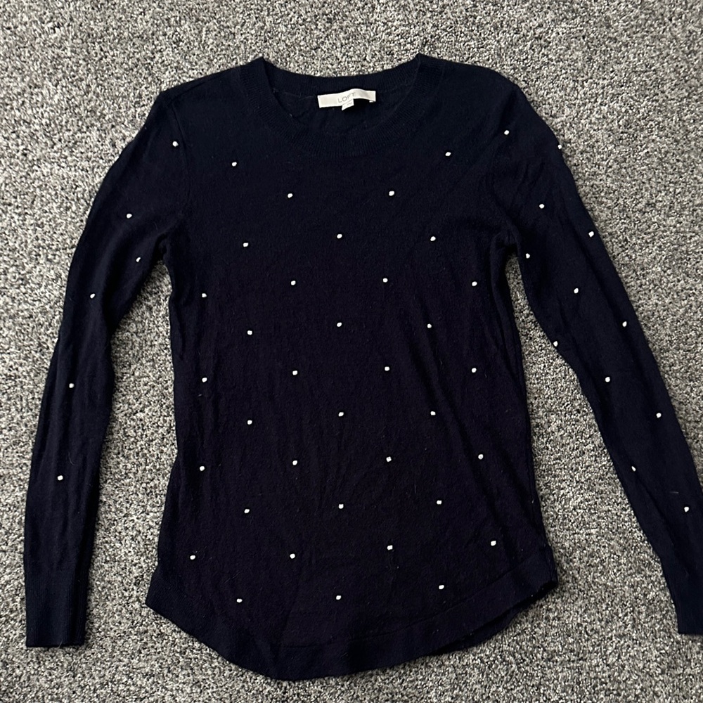 Women’s Navy Crewneck Sweater with white Dot Accents